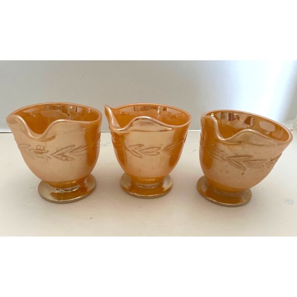 FireKing Peach Luster 3  Cream Pitchers Laurel Leaf Anchor Hocking - Picture 1 of 6